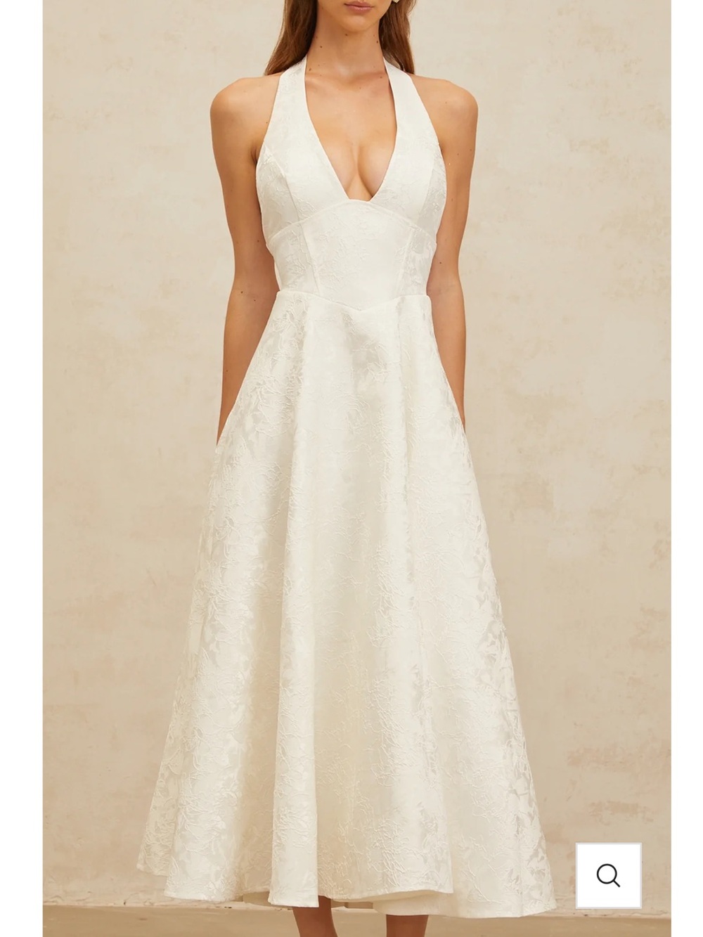 Halter V-Neck Midi Dress in Ivory